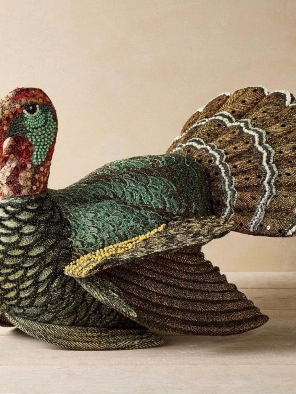 2024 John Derian x Target 16"x15" Beaded Turkey Shaped Novelty Plush Pillow NWT